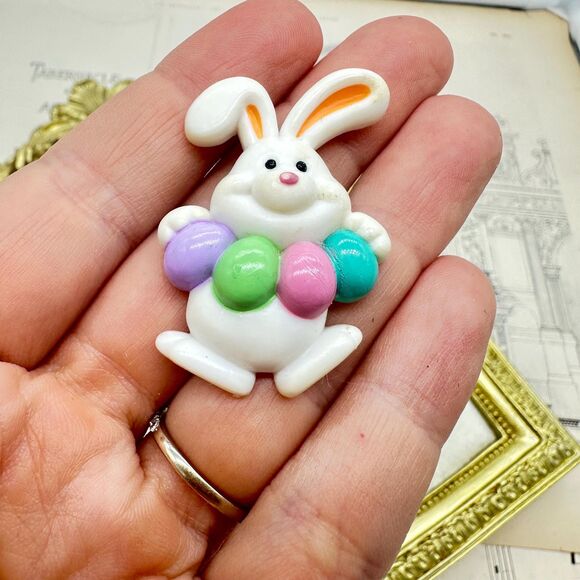Vintage Russ Easter Bunny Pin Easter Bunny with Eggs Brooch - Picture 1 of 3